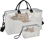 [ZRYSMY] Duffel Bag for Traveling, Leopard Rabbit Cute Travel Bag Gym Bag, with Multiple Interior Pockets Shoulder Weekender Bag for Women Men with Toiletry Bag 20.5L x 1.9W x 13.8H, Multi-Colored, one