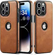 Sibada iPhone 14 Pro Max Case Leather Unique Logo Visible Design Leather Classic Luxury Business Screen Protection Lens Protection Slim Thin Design for iphone14promax Case 6.7" - Brown