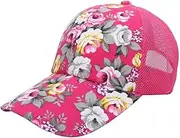 [COMVIP] Adult Floral Print Snapback Adjustable Hollowed Baseball Hat Rose Red