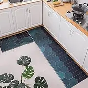 2pcs Set* Kitchen Rugs Mats Runner Non-Slip PVC Water/Oil-Proof Anti Fatigue Easy Clean for Under Sink, Entryway (45 * 75cm+45 * 120cm)