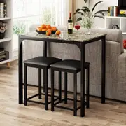 Giantex 3PCS Dining Table Set Kitchen Counter Height Table & 2 Chairs w/Metal Frame Bar Table Set