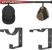 Baseball Bat Wall Mount, Metal Baseball Softball Bat Holder, Baseball Bat Display Wall Mount Rack with Hooks, Used for Storing Baseball Bats & Gloves, Black