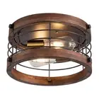 Farmhouse Flush Mount Ceiling Light, 12.6 Inch 2-Light Metal and Wood Close t...