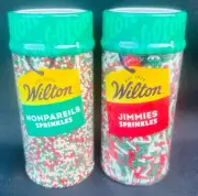 Wilton Christmas Sprinkles Jimmies Nonpareils Red Green White NEW Set of 2 Decor