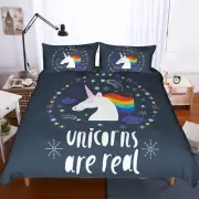 3D Unicorn Letter Geometry Colorful Quilt Cover Set Bedding Sets Pillowcases 64