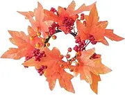 [Generic] Autumn Candle Wreath - Decorative Candle Ring | 9.8 Inch Fall Wreath Candle Rings, Farmhouse Candle Rings, Maple Leaves Berries Candle Wreath for Decor