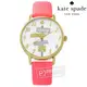 kate spade / KSW1127 / Metro 紐約時尚品味指標真皮手錶 白x金框x螢光粉 34mm