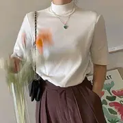 Short Sleeve Mock-Neck Plain T-Shirt White - One SIze