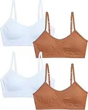 [Calvin Klein] Girls' Training Bra - 4 Pack Seamless Crop Cami Bralette, Removable Pads (S-L)