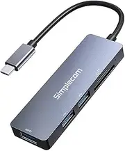 Simplecom CH255 USB-C 5-in-1 Multiport Adapter 3-Port USB-A Hub with SD MicroSD Card Reader
