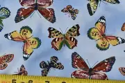 By 1/2 Yd, Bright Colorful Butterflies on Marbled-Light-Blue Sky, Kaufman, B1392