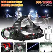 Super Bright Head Torch Headlight 1200LM Laser LED USB Charging Headlamp Camping