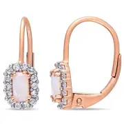 Amour 10k Rose Gold Octagon-Cut Opal and White Sapphire Halo Leverback Earrings