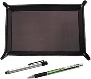 TRATYO-ALST-WZ2067BP-G Chevrolet Choco Color Cowhide Leather Pen Tray Metal Touch Stick Silver and Metal & Pitch Grip Ballpoint Pen Set, Green