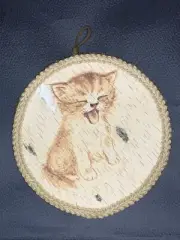 Handmade Birch Bark Wood Burning (Pyrography) - A cute kitty