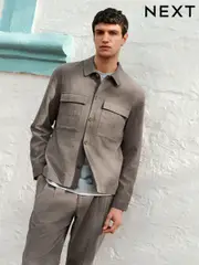 Mushroom Brown Smart Linen Look Shacket (AD0218) | $107