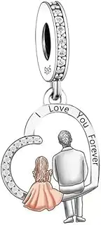 [Mon & Sons] Daughter Father Grandad I Love You Forever Memorial Heart Charm Bead Pendant 925 Sterling Silver Dangle Compatible With Pandora Charm Bracelet, Metal