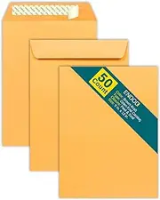 EnDoc 9x12 Open End Envelopes Self Seal - 50/pack - Catalog Envelopes for Documents, Photos - 28lb Paper Brown Kraft Envelopes - Mailing Envelopes Peel & Seal
