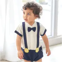 在飛比找Yahoo奇摩購物中心優惠-Baby童衣 男寶寶包屁衣 坑條涼感紳士連體衣 20003