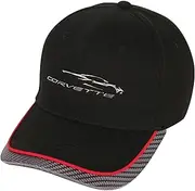 C8 Corvette Next Generation Gesture Logo Hat - Black with Carbon Fiber Accent & Red Stripe, Black, One Size