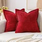 Red Corduroy Pillow Covers 12x12 inch 12x12 Inch (Pack of 2) Christmas Red