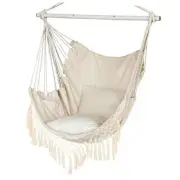 Hammock Chair, Hanging Rope Swing Seat with 2 Cushions,Macrame Hanging Beige