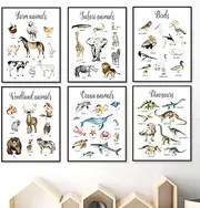 Nordic Style Child Canvas Painting Ocean Land Animal Dinosaurs Posters Prints Woodland Animals Wall Art Picture for Kid Baby Bedroom Nursery Decor Artwork Multiple Size No Frame