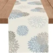 Light Blue Grey Table Runner Wild Dahlia Pinnata Flower Table Runners Modern
