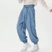 INCERUN Men Pants Tie Design Solid Color Casual Elastic Trousers Comfy Daily Solid Color Pants with Side Pockets