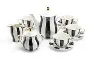 Grace Teaware Black and White Scallop Fine Porcelain Tea Set