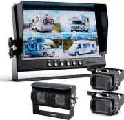 9" Quad Monitor Joint Rear View Reversing Cameras 2x 10m+2x 15m Kit For Truck Rv
