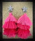 Broadway Girls 'All Nighter' Silver Star Layered Ombré Pink Tassel Earrings Gift