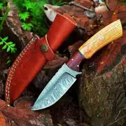 Fixed Blade Knife Custom Hand-Forged Damascus Sharp Blade With Sheath Hunting
