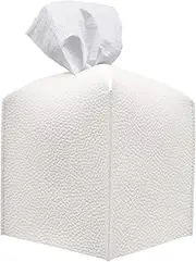 Carrotez Tissue Box Cover, Refined Modern PU Leather Square Holder - Decorative Holder/Organizer for Bathroom Vanity Countertop, Night Stands, Office Desk & Car 5"X5"X5" White