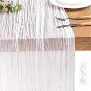 AitnWoy 10Ft Cheesecloth Table Runner 35 x 118 Inches Gauze Table Runner, Boho Rustic Fabric Semi-Sheer Runner for Wedding Baby Bridal Shower Holiday Party Table Decor (1, White)