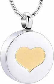 KETIME Gold Heart of Circle Stainless Steel Memorial Urn Necklace Engravable Cremation Jewelry for Ashes of Loved One