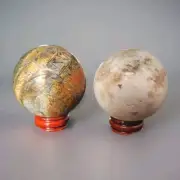 Lot Of 2 Crystal Creek Jasper & Coral Jade Spheres - USA