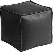 PmHaurient Square Pouf Ottoman Cover,No Filler Faux Leather Foot Stool, Cube Bean Bag Ottoman, Foot Rest Can Be Filled with Used Clothes,Plush Toy for Storage for Living Room (Black)