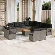 14 Piece Garden Sofa Set with Cushions Grey Poly Rattan,Outdoor Sectional Sofa Units 108.2KG-3224821