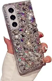 for Samsung Galaxy Z Fold 6 Case Bling Diamond Glitter Girly Design,Galaxy Fold 6 Case Handmade Holographic Sparkle Crystal Rhinestone Clear Soft TPU Bumper Cover for Samsung Z Fold 6 for Women Girls