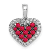 Solid 14k White Gold w/BlacK Rhodium Simulated CZ Simulated/.31 Ruby Heart Pendant