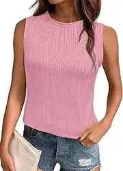 [PrinStory] Summer Vest Tops for Women Mock Neck Sleeveless Tank Waves Ladies Tops