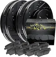 Hart Brakes Front Rear Brake Rotors Black Drilled Slotted Ceramic Brake Pads Compatible For 1997-2001 Honda Prelude