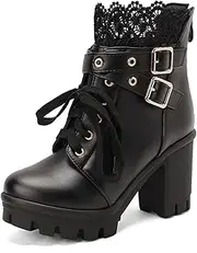 [MEOTINA] Goth Platform Boots Chunky High Heels Ankle Boots Lace Buckle Gothic Cosplay Booties Zipper Punk Shoes