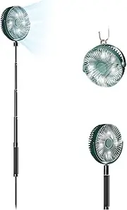 Outdoor Battery Operated Camping Fan with Extendable Ground Spike Stand, Portable Rechargeable Fan with Light for Camp Tent Hiking Beach Golf