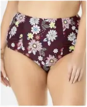 Anne Cole Plus Size High-Waist Shirred Bottoms - In Full Bloom, Size 22W