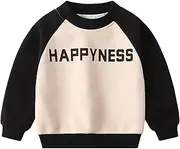 [Generic] Boys' Fall Long Sleeve Happyness Printed Padded Sweatshirt Big Girls Boys Sweater (Beige, 4-5 Years)