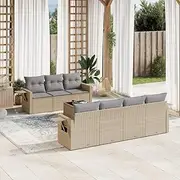 8 Piece Garden Sofa Set with Cushions Beige Poly Rattan Patio Bar Sets