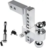 Silver Aluminum Adjustable Trailer Hitch Fits 2-inch Receiver, 8-inch Drop, Solid Tube Hitch -12,500 LBS GTW