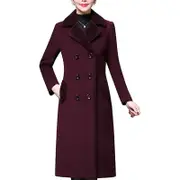 Nevenka Womens Winter Wool Blend Long Coat Double Breasted Lapel Jacket-Purple